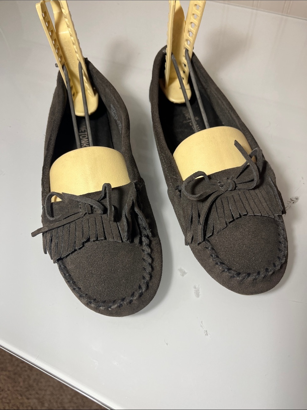 Dark Brown Suede Fringe Moccasin Loafers womens size 7